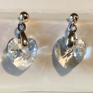 Sterling Silver With Swarovski Crystals Heart Dangle Earrings